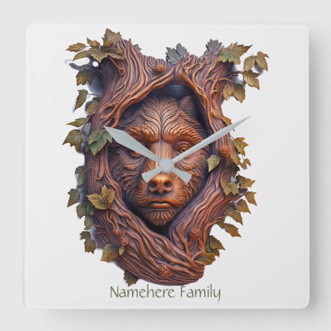 Reloj Cuadrado Crea tu propio osito de madera esculpida de imitac (Anverso)