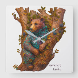 Reloj Cuadrado Crea tu propio osito de madera tallada en imitació
