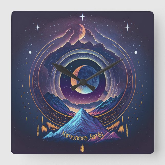 Reloj Cuadrado Crea tu propio paisaje mágico lunar (Anverso)