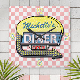 Reloj Cuadrado Crea tu propio Personalizado Retro 50's Diner Rótu
