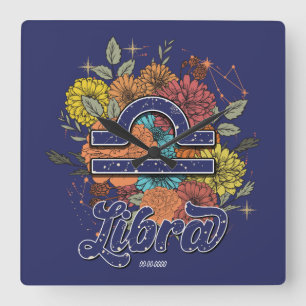 Reloj Cuadrado Crea tu propio Starry Floral Libra Zodiac