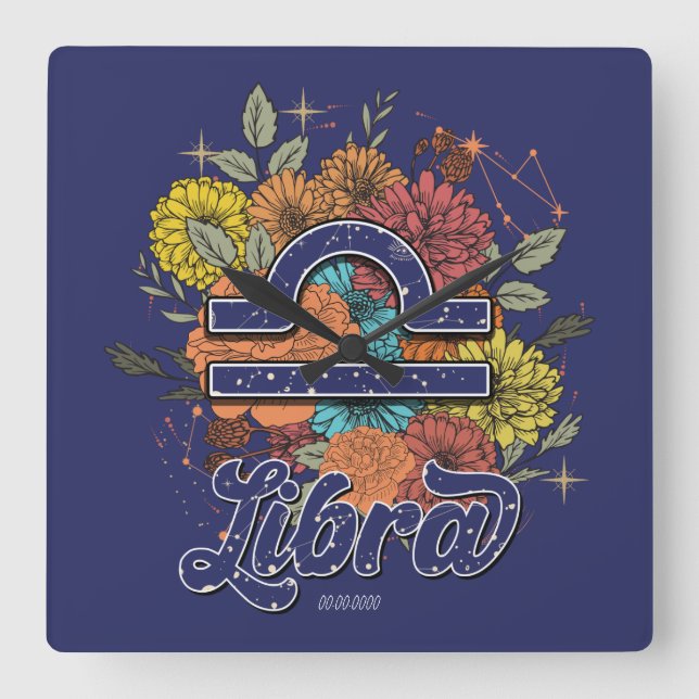 Reloj Cuadrado Crea tu propio Starry Floral Libra Zodiac (Anverso)