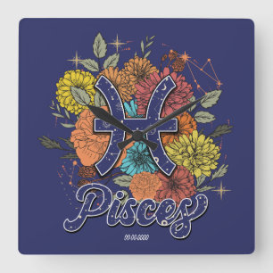 Reloj Cuadrado Crea tu propio Starry Floral Pisces Zodiac
