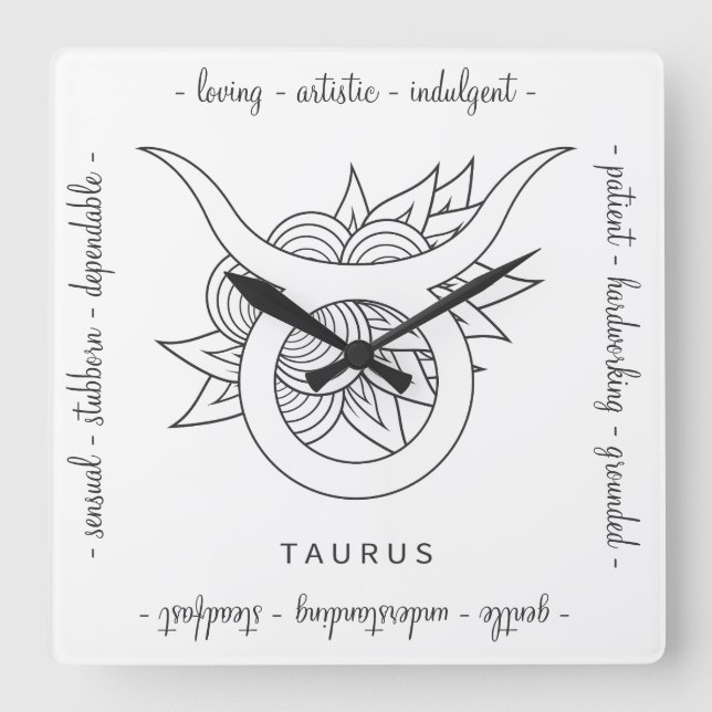 Reloj Cuadrado Crea tu propio Tauro Blanco y Negro Elegante (Anverso)