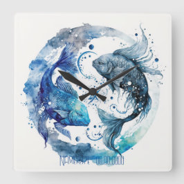 Reloj Cuadrado Crea tu propio Zodiac azul y Verde azulado