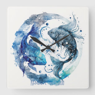 Reloj Cuadrado Crea tu propio Zodiac azul y Verde azulado