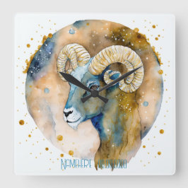 Reloj Cuadrado Crea tu propio Zodiac de Oro y Aries Azules