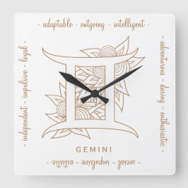Reloj Cuadrado Crea tu propio Zodiac Gemini Oro y Blanco Elegante