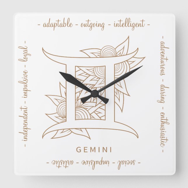 Reloj Cuadrado Crea tu propio Zodiac Gemini Oro y Blanco Elegante (Anverso)