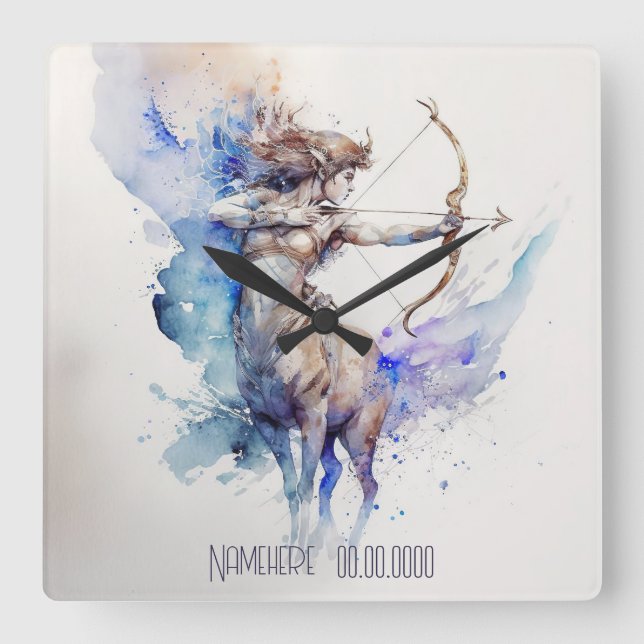 Reloj Cuadrado Crea tu propio Zodiac Sagittarius Oro y Azul (Anverso)