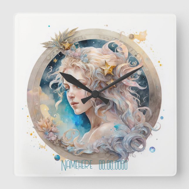 Reloj Cuadrado Crea tu propio Zodiac Virgo Mítico Azul y Oro (Anverso)