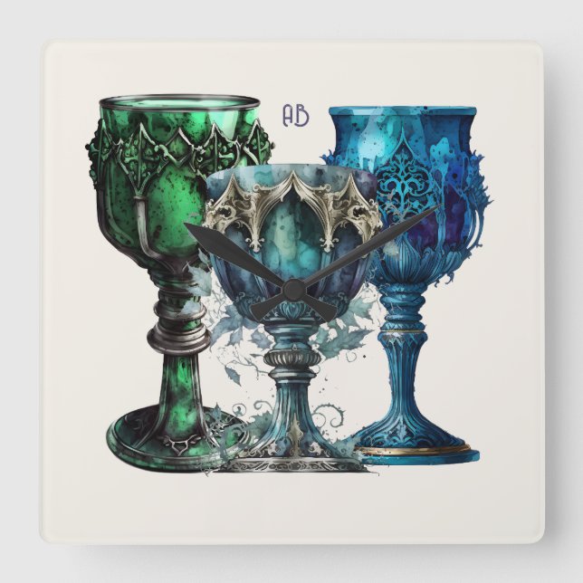 Reloj Cuadrado Crea tus propias calidades góticas azules y verdes (Anverso)