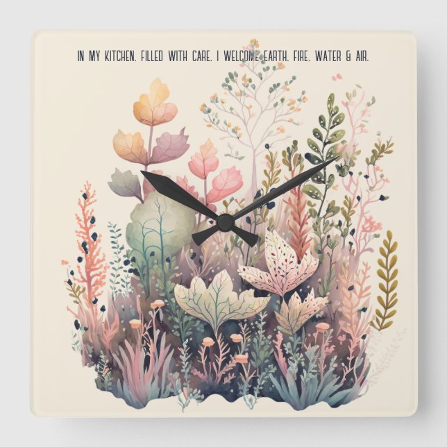 Reloj Cuadrado Crea tus propias hierbas y flores silvestres mágic (Anverso)