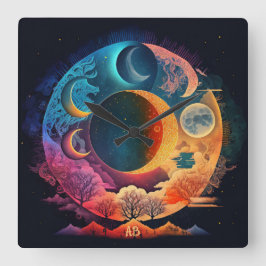 Reloj Cuadrado Crea tus propias lunas y montañas arcoiris