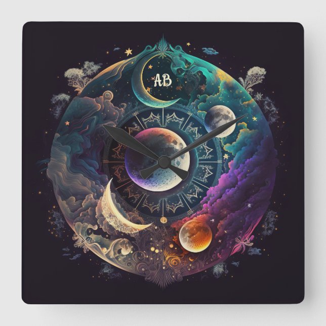 Reloj Cuadrado Crea tus propias muchas lunas místicas nubladas (Anverso)