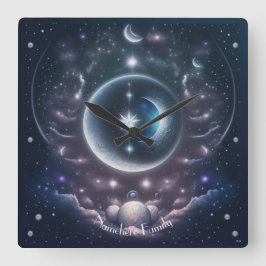 Reloj Cuadrado Crea tus propias nubes rosadas y luna de plata