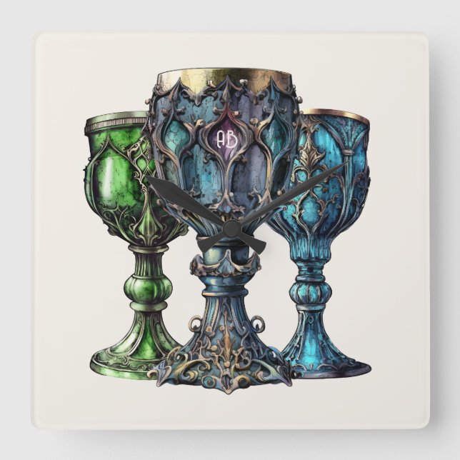 Reloj Cuadrado Crea tus propios agujeros góticos verdes y azules (Anverso)