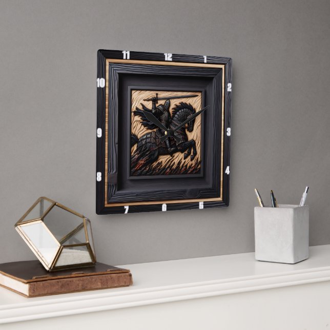 Reloj Cuadrado Creación medieval: Hue Steed Wood Art (Oficina)