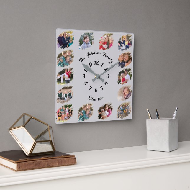 Reloj Cuadrado Crear Colage de Fotos Familiares Personalizadas Gr (Oficina)