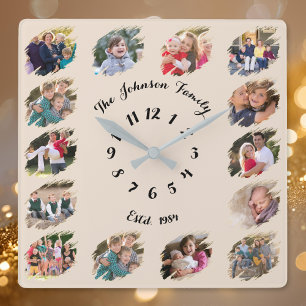 Reloj Cuadrado Crear Collage de Fotos Familiares Personalizado Ti
