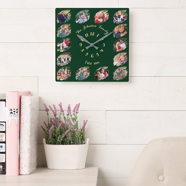 Reloj Cuadrado Crear Personalizado de Collage de fotos familiar p (Create Personalized Family Photo Collage Custom Square Wall Clock)