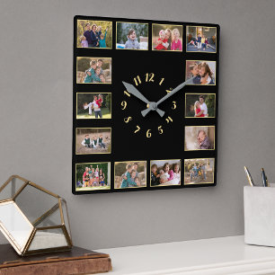 Reloj Cuadrado Crear recuerdo familiar de collage de 14 fotos dor