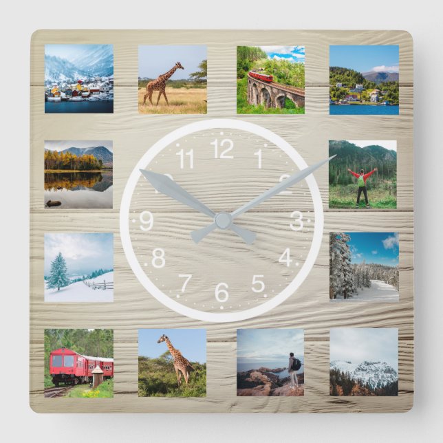 Reloj Cuadrado Crear su Collage de fotos Personalizado naturaleza (Anverso)