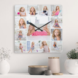 Reloj Cuadrado Crear su propia familia de Collages de fotos Perso