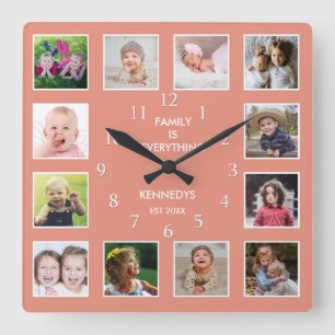 Reloj Cuadrado Crear su propia funda de 12 Collages de fotos