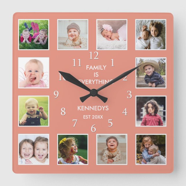 Reloj Cuadrado Crear su propia funda de 12 Collages de fotos (Anverso)