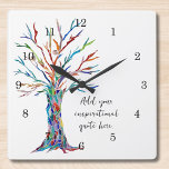 Reloj Cuadrado Crear su propia oferta motivacional Inspiradora<br><div class="desc">Este singular reloj de pared está decorado con un colorido mosaico de diseño de árbol de la vida. Añade tu cita elegida para personalizarla. Haga clic en Personalizar Más adelante para editar el tipo de letra, el tamaño de la fuente y el color de la fuente. Original Mosaico © Michele...</div>