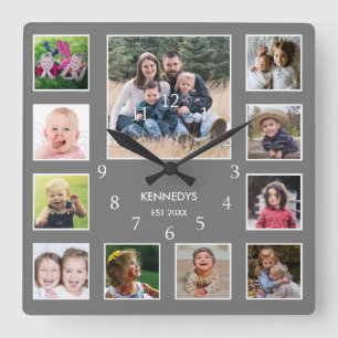 Reloj Cuadrado Crear su propio Collage de fotos de nombre familia