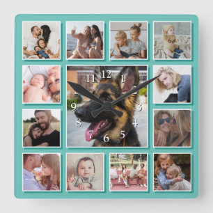 Reloj Cuadrado Crear su propio Collage de fotos Verde azulado