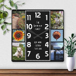 Reloj Cuadrado Crear su propio Deco 6 Collage de fotos Blanco-Neg<br><div class="desc">Haz tu propio reloj de collage de fotos personalizado con esta plantilla fácil. Este reloj cuadrado y elegante tiene números blancos alineados en el medio en un rectángulo largo de estilo deco y un fondo negro claro que puedes "personalizar" a cualquier imagen o color que quieras. A lo largo de...</div>