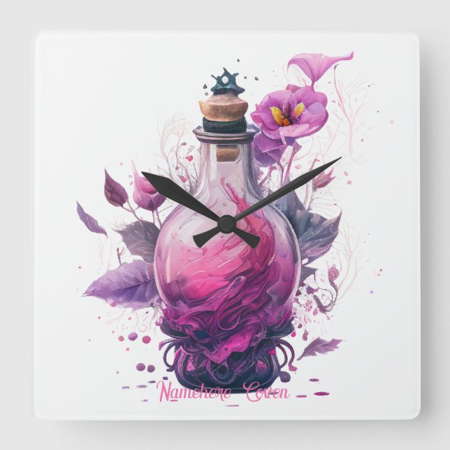 Reloj Cuadrado Crear su propio frasco de poción floral (Anverso)