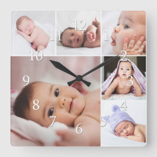 Reloj Cuadrado Crear su propio marco de 6 Collages de fotos