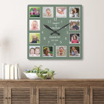 Reloj Cuadrado Crear su propio marco verde de 12 Collages de foto<br><div class="desc">Crea tu propio reloj de pared de collage con 12 de tus fotos favoritas. El reloj del fotograma te ayuda a valorar tus momentos especiales y también hace un regalo reflexivo para padres, abuelos y amigos. El reloj familiar personalizado lo convierte en un regalo perfecto para todas las ocasiones. Personaliza...</div>