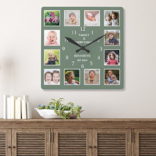 Reloj Cuadrado Crear su propio marco verde de 12 Collages de foto