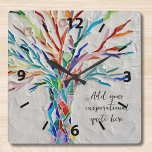 Reloj Cuadrado Crear su propio mensaje Inspirador<br><div class="desc">Este reloj de pared único está decorado con un diseño de mosaico de color arcoiris. Puede agregar la cita inspiradora o el mensaje que ha elegido para personalizarla. Puede editar el tipo de letra, el tamaño del tipo de letra y el color del tipo de letra. Original Mosaico © Michele...</div>
