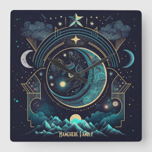 Reloj Cuadrado Crear su propio paisaje lunar celeste abstracto