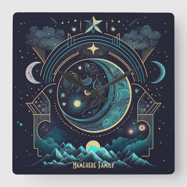 Reloj Cuadrado Crear su propio paisaje lunar celeste abstracto (Anverso)