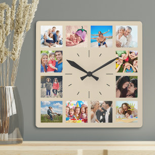 Reloj Cuadrado Crear su propio Personalizado 12 Collage de fotos 