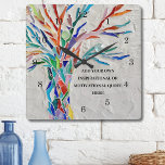 Reloj Cuadrado Crear su propio presupuesto Inspirador/motivaciona<br><div class="desc">Este singular reloj de pared está decorado con un colorido mosaico de diseño de árbol de la vida. Añade tu cita elegida para personalizarla. Haga clic en Personalizar Más adelante para editar el tipo de letra, el tamaño de la fuente y el color de la fuente. Original Mosaico © Michele...</div>