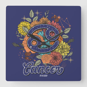 Reloj Cuadrado Crear su propio Zodiac de Cáncer Floral Sensaciona
