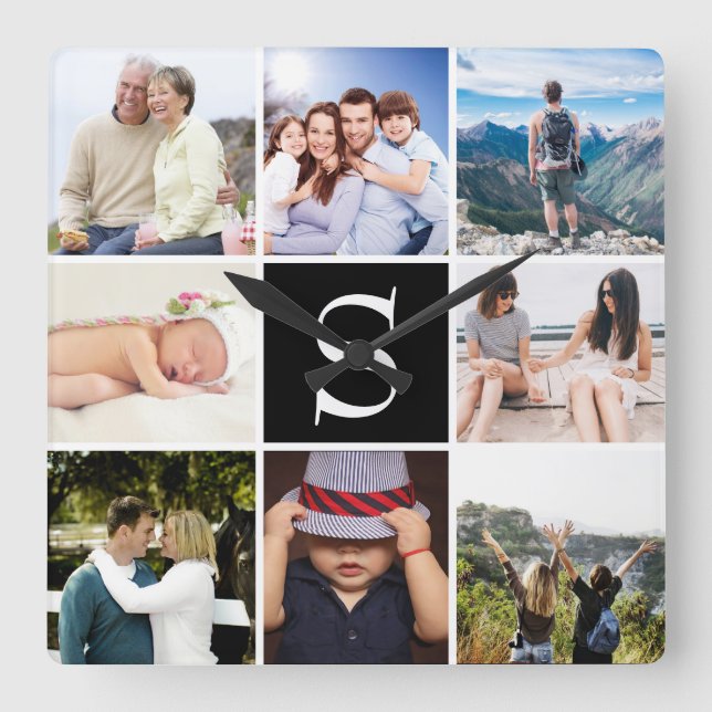 Reloj Cuadrado Crear sus propias 8 fotos personalizadas (Anverso)