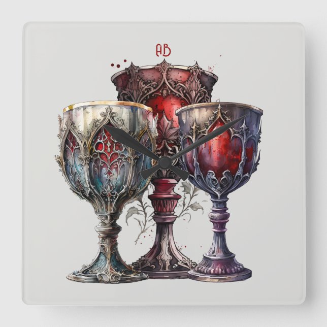 Reloj Cuadrado Crear sus propias calidades góticas rojas medieval (Anverso)