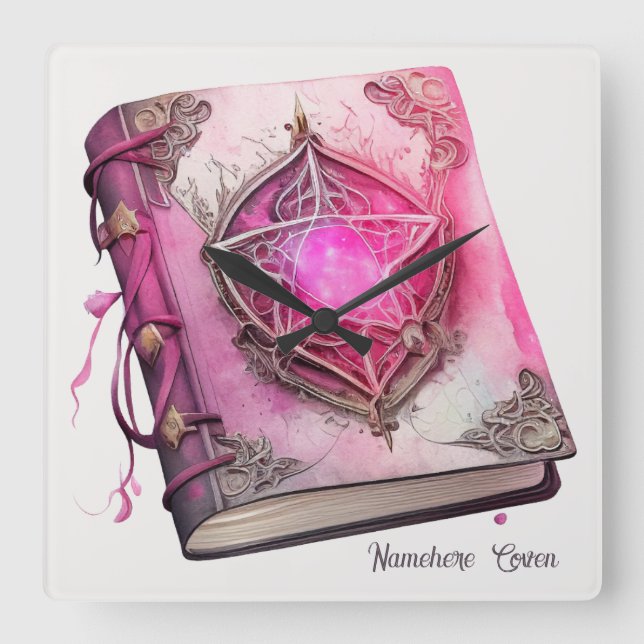 Reloj Cuadrado Crear sus propias flores de pentáculo rosado (Anverso)