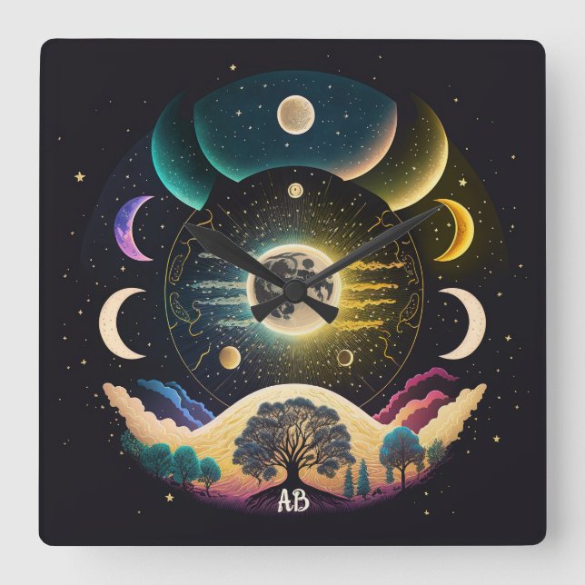 Reloj Cuadrado Crear sus propias ondas místicas sónicas de la lun (Anverso)