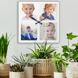 Reloj Cuadrado Crear sus propios 4 hijos de Collage de fotos fami