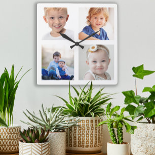 Reloj Cuadrado Crear sus propios 4 hijos de Collage de fotos fami